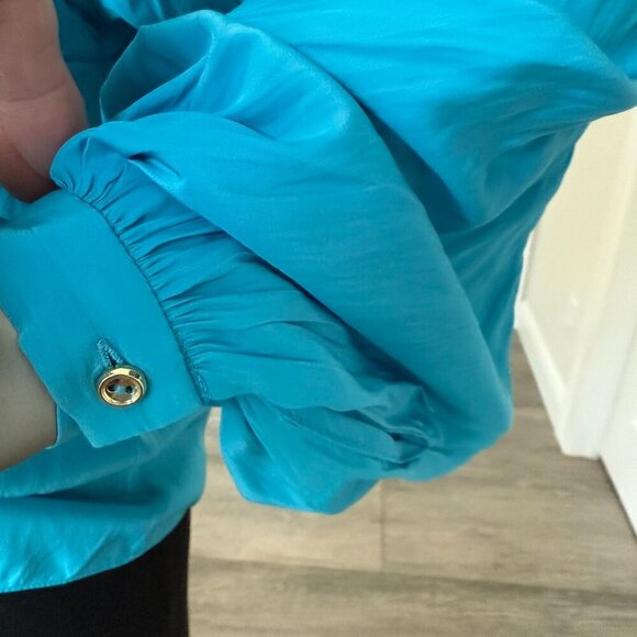 Ramy Brook Azariah Button Down Balloon Sleeve Blouse Top Size XS Blue NWT - Picture 4 of 8